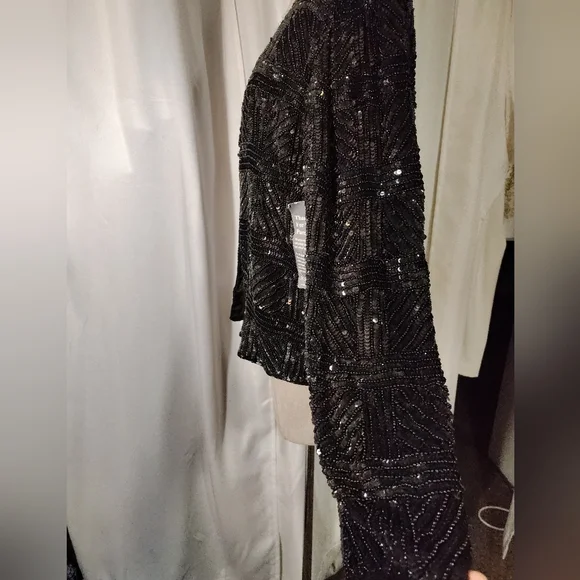 Laurence Kazar TAG SILK Jacket, Women, Black Sequin, Beads, front latch,Lined,1X - Picture 8 of 15